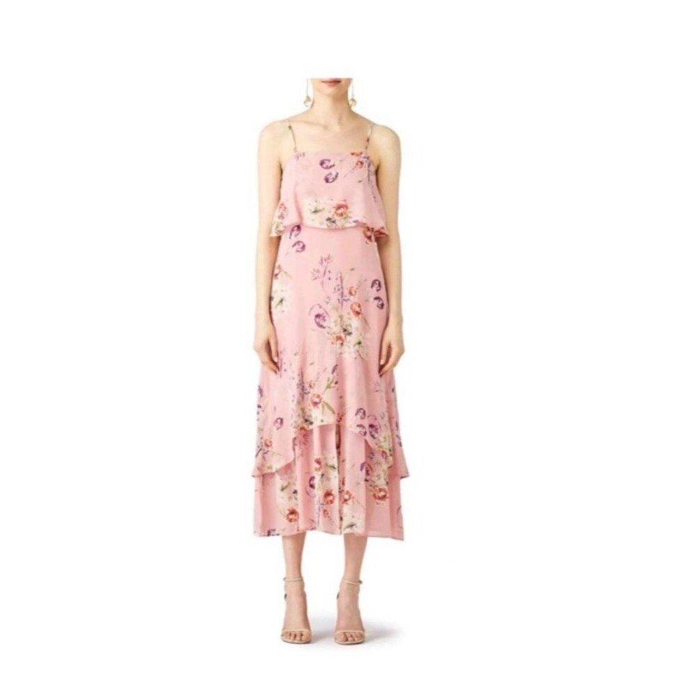 byTiMo Pink Floral Semi Couture Tiered Ruffle Midi Maxi Dress XS Viscose Flaw